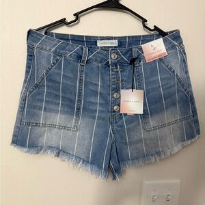 Happily Grey Blue Striped Jean Shorts